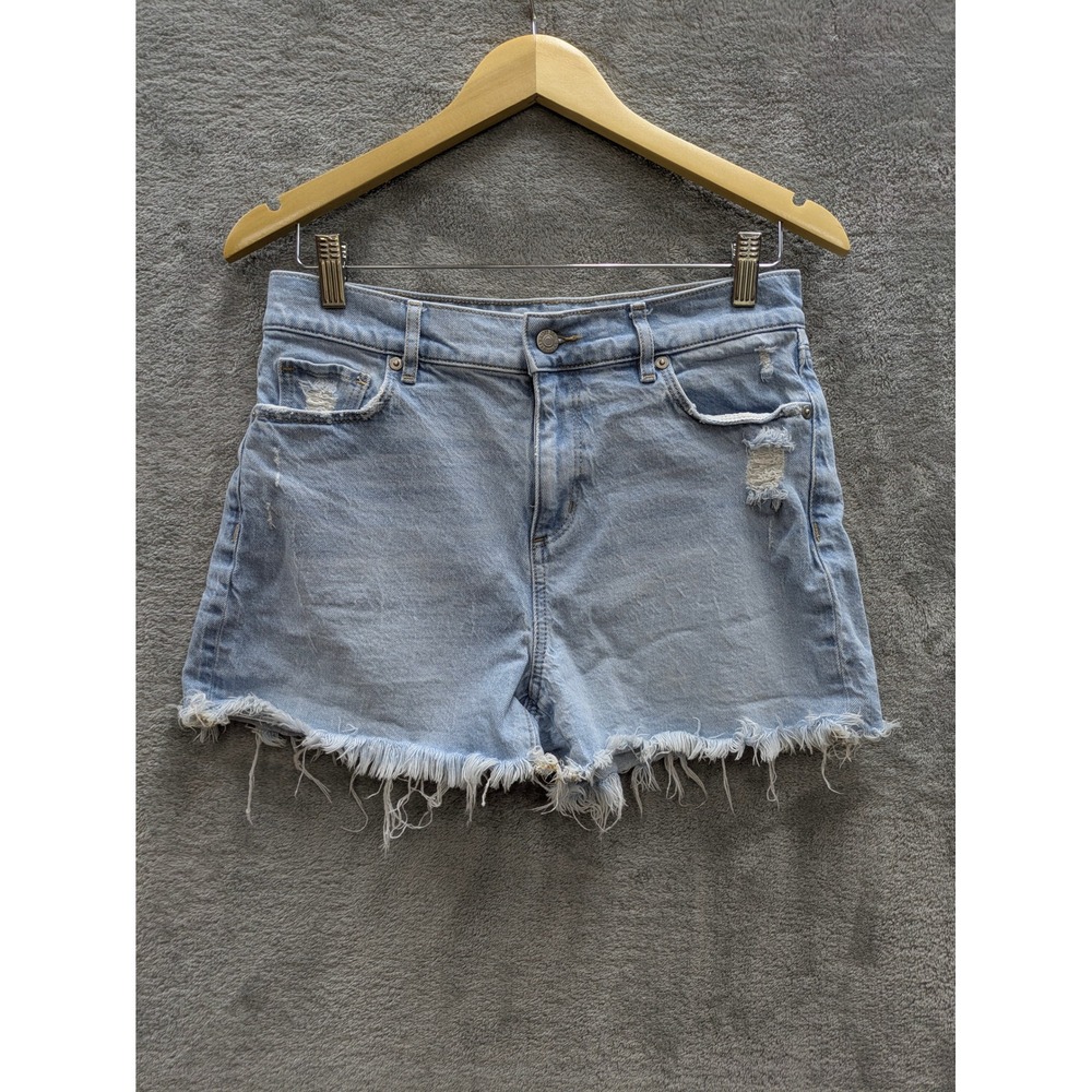 Boho Distressed Denim Shorts Womens 28 Light Wash Frayed Raw Hem High Rise